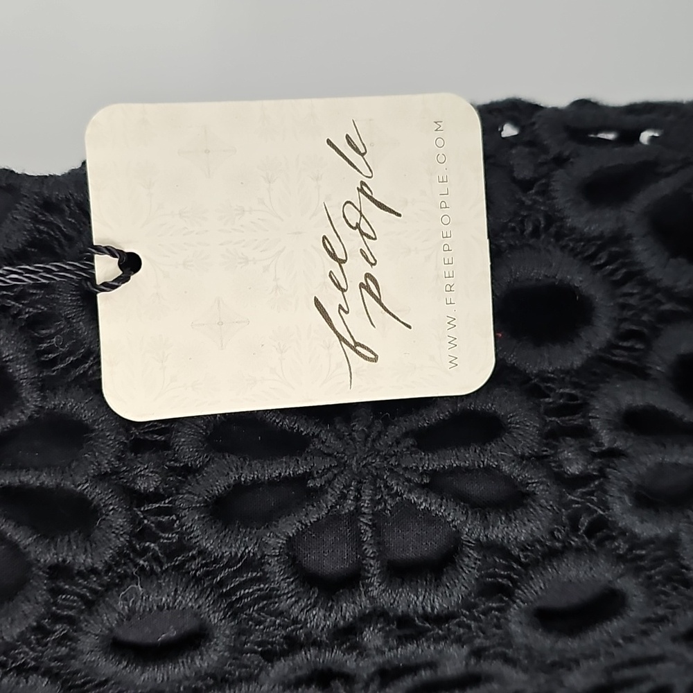 Free People Noir Black Eyelet 2-Piece Party Outfit Mini Skirt & Bralette Top Y2K - Picture 3 of 15